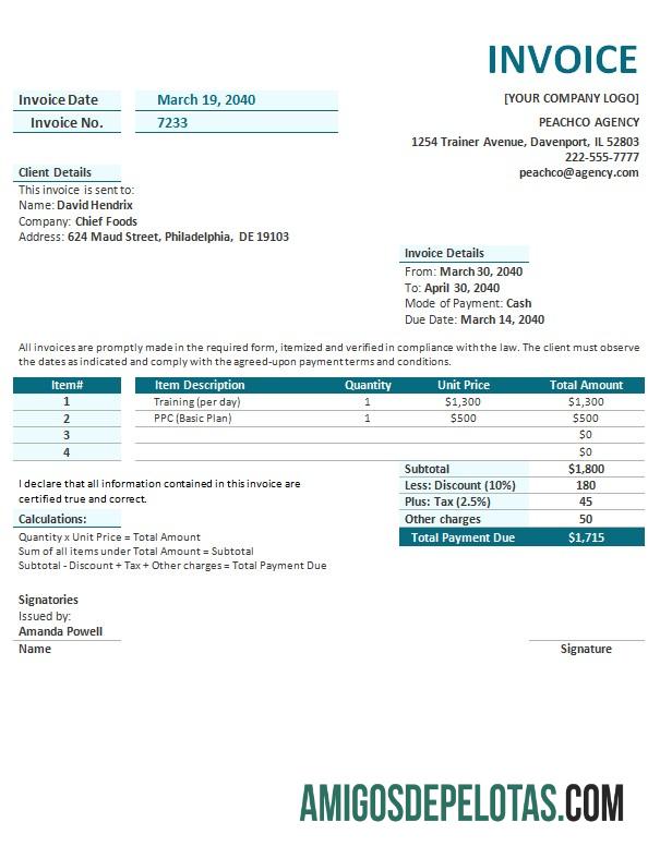para download Modelo de fatura de agência grátis
